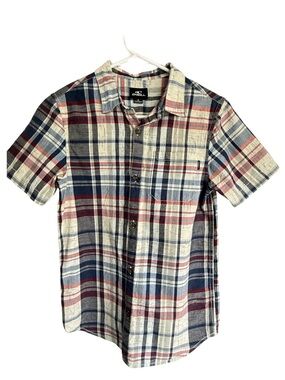 O'Neill Short Sleeve Plaid Button-Up Shirt - Navy, Red, Cream